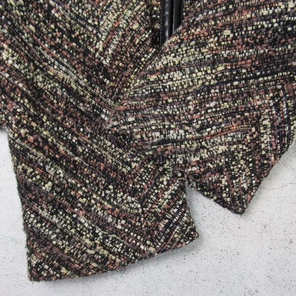 LAFAYETTE 148 NY Brown Tweed Zip Front Evening Jacket Faux Leather Trim Size 4 - Picture 8 of 12
